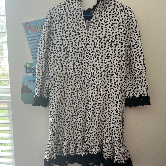 Rebecca Taylor Black and White Patterned Dress with Lace Trim - Picture 9 of 10